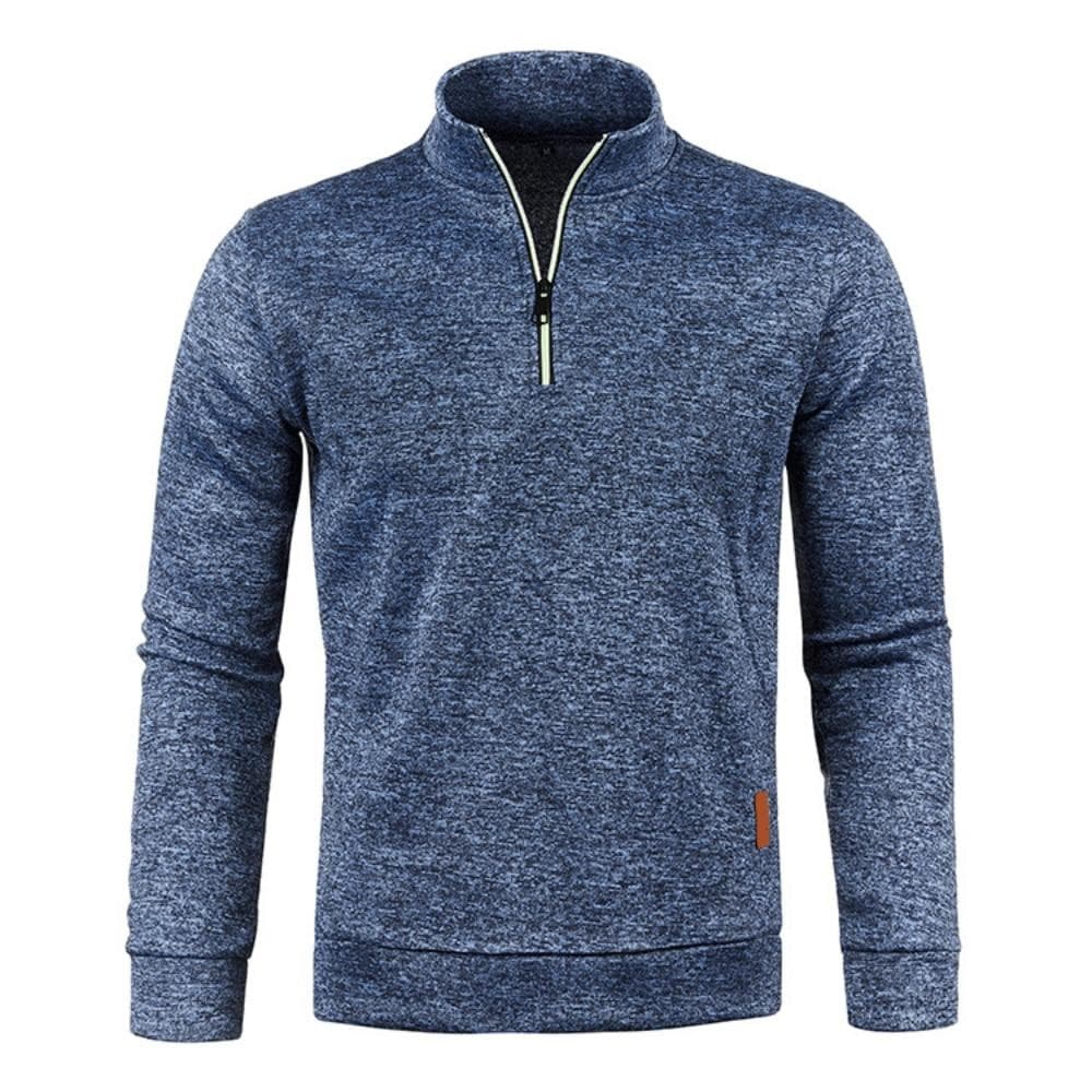 Solid Color Coat Men Autumn Winter Long Sleeve Zipper Stand Collar T-shirts for Men Pullover Top Sports Male XXL Dark blue