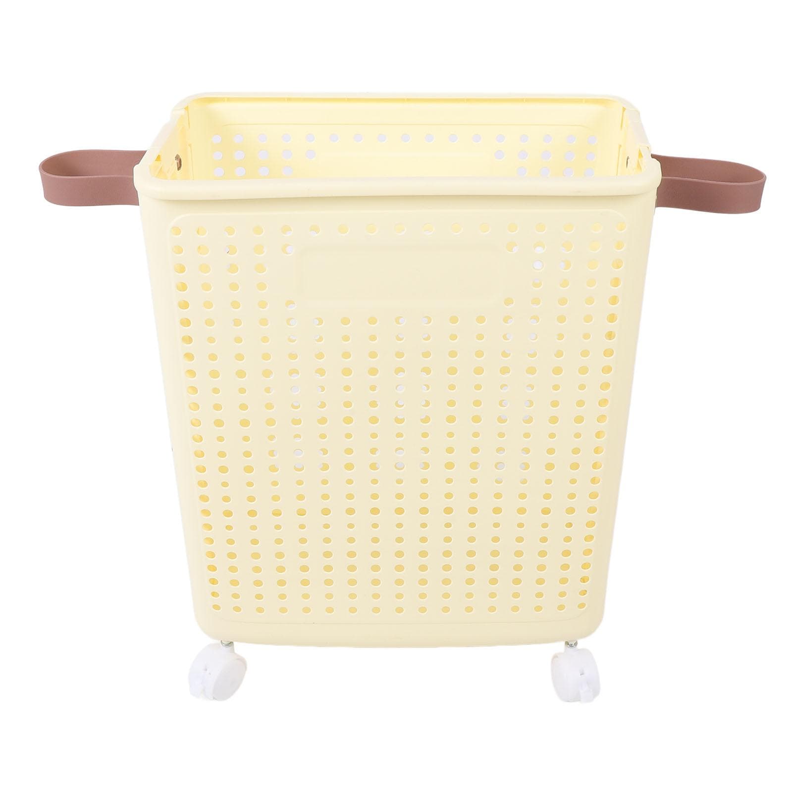 Laundry Hamper Creamy White PP Foldable Laundry Basket with Wheels for Dirty Clothes XL L