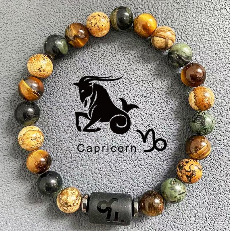 Natural Beads bracelets 12 Horoscope Lucky Natural Stone Tiger Eye Zodiac Beaded Bracelet For Women Men