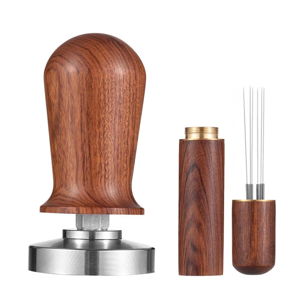 51mm Espresso Tamper & Stirrer Set Coffee Calibrated Tamper with Spring Loaded Flat 304 Stainless brown