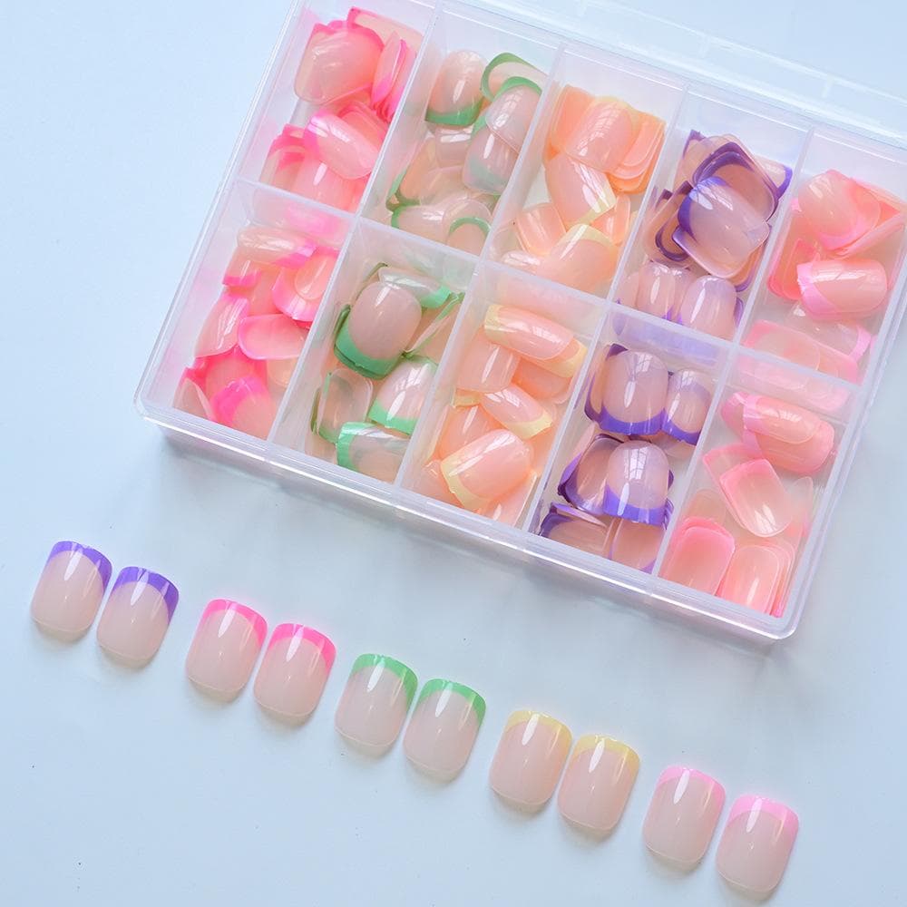 240pcs Colorful Nail Stickers, Pink, Green, Purple Mixed Colors, Short Round Shape, Press-On Nail Stickers, Nail Art Supplies
