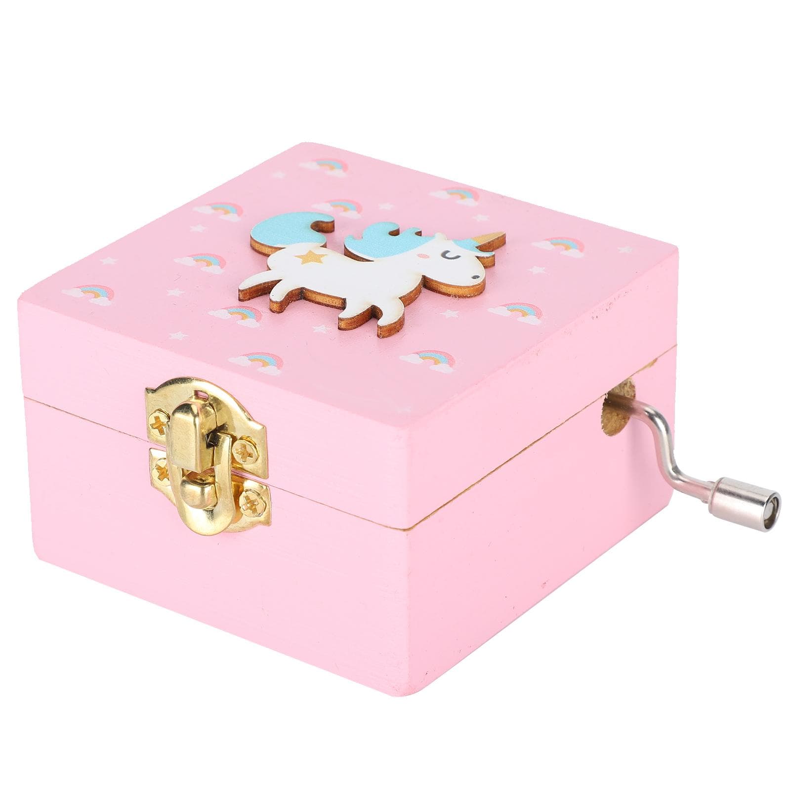 Wooden Music Box Hand Crank DIY for Home Decoration for Birthday Xmas Gifts pink
