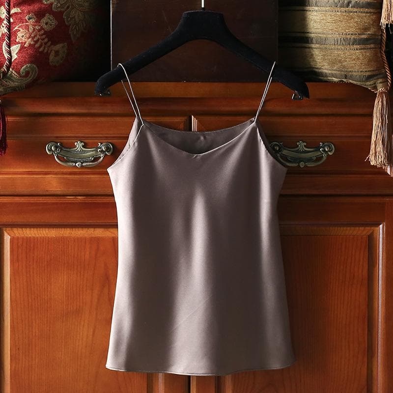Women's Satin Camisole: Versatile & Sexy with Stylish Back Design Double Extra Large chocolate