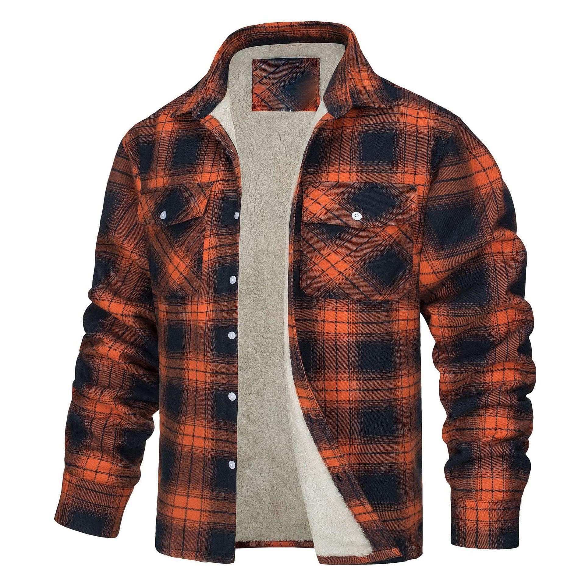 Men's Jacket Long-sleeved Lapel Plaid Thick Shirt Men's Jacket S orange