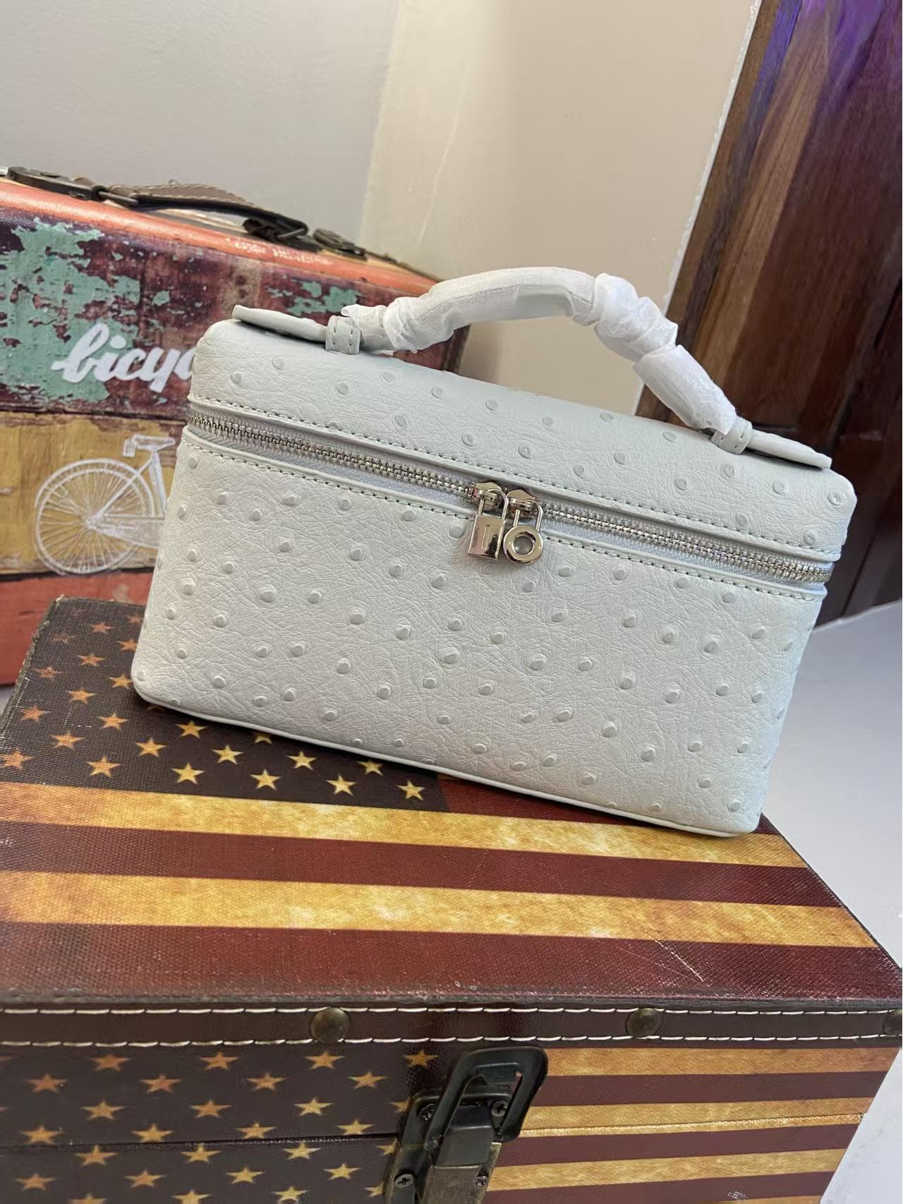 Forest Green Handheld Women's Ostrich Pattern Square Shoulder Bag Regular Packaging (Plain Metal)