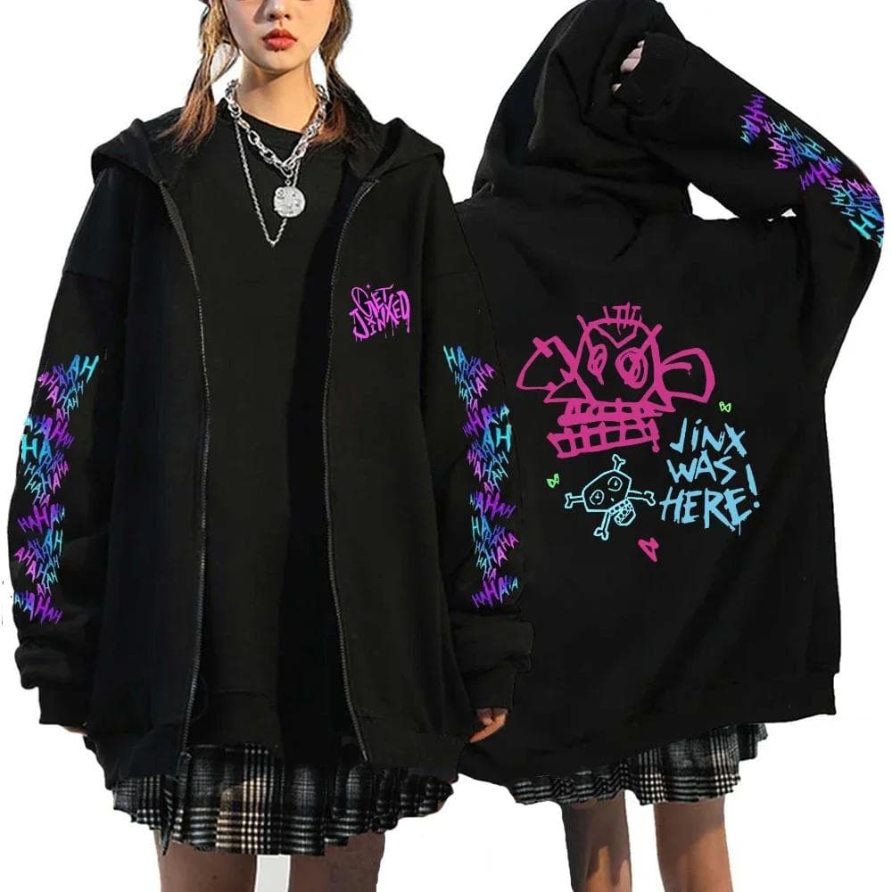 Arcane-Jinx Zipper Hoodie Monkey Graffiti Zip Up Jacket Men Women Game Lover Popular Sweatshirts HipHop Streetwear Pullover Gift S