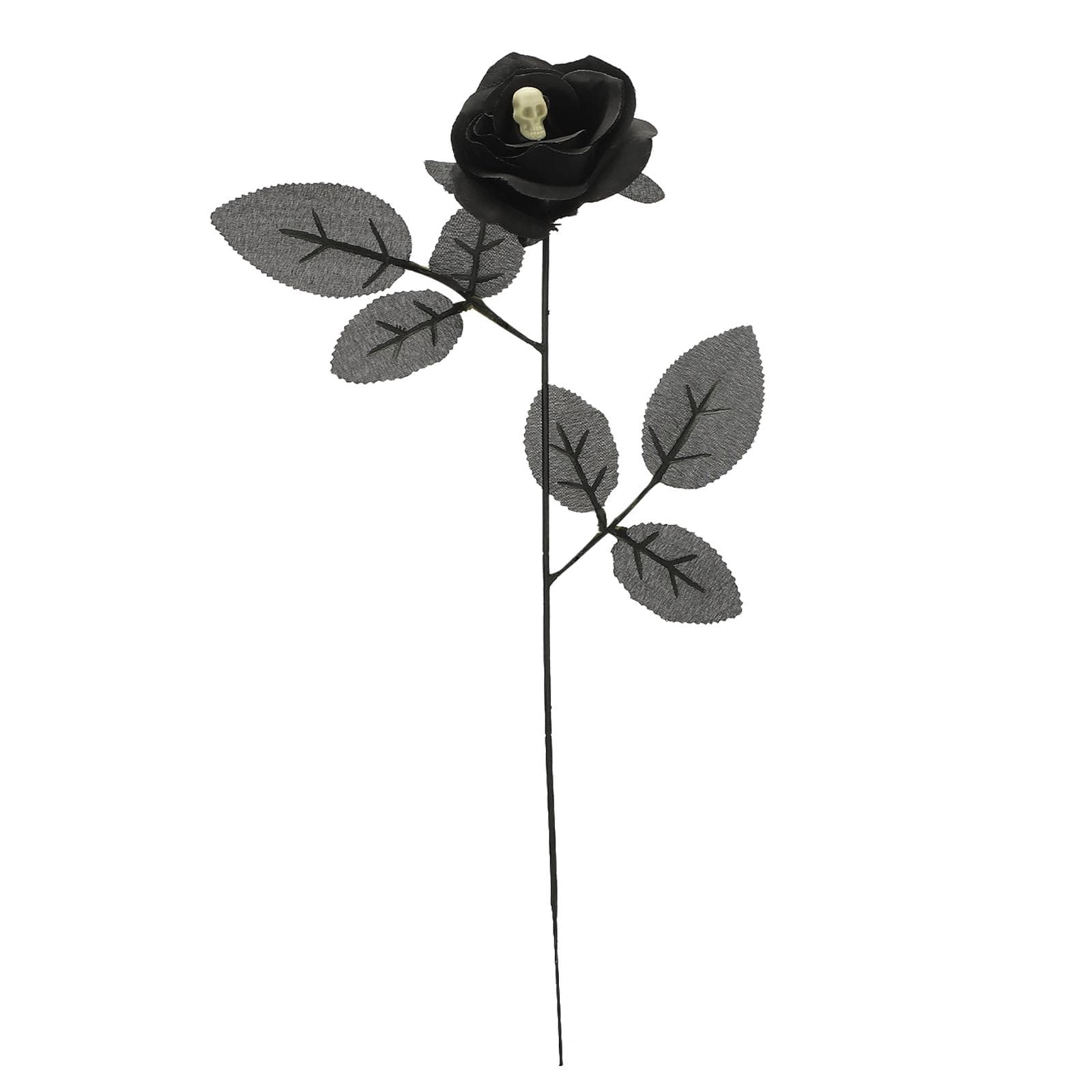 Artificial Rose Lifelike Decorative Bendable Fake Flower With Skull Head for Halloween Party Black