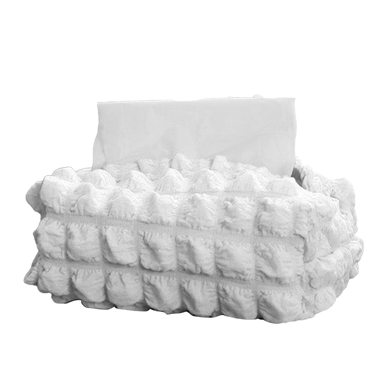 Tissue Box Cover Bag Polyester Cotton Bubble Yarn Decorative Tissue Bag Storage with Thick Canvas beige