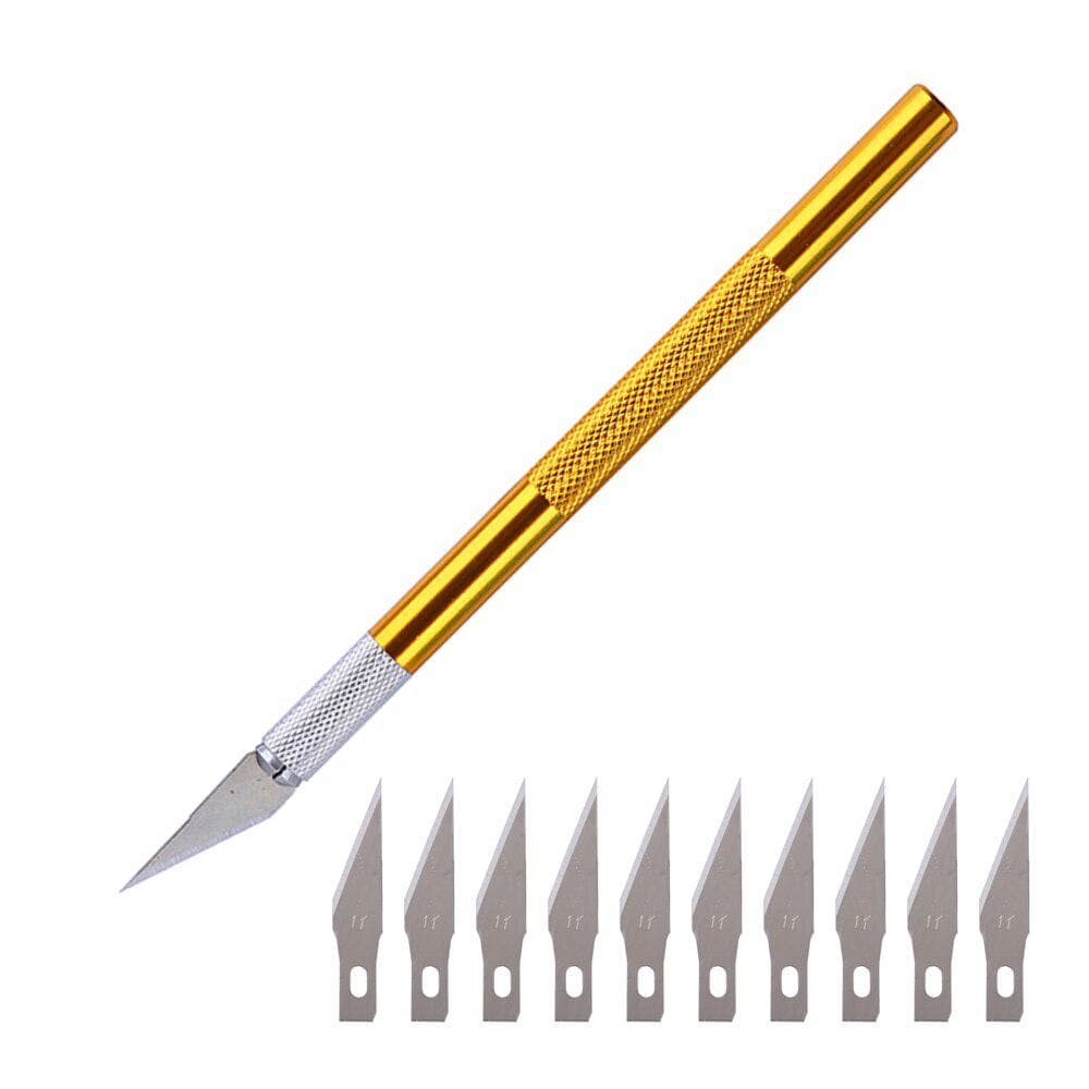 12pcs/lot Wood Paper Cutter Pen Knife Scalpel Steel Blades Engraving Knives for Crafts Arts Drawing yellow