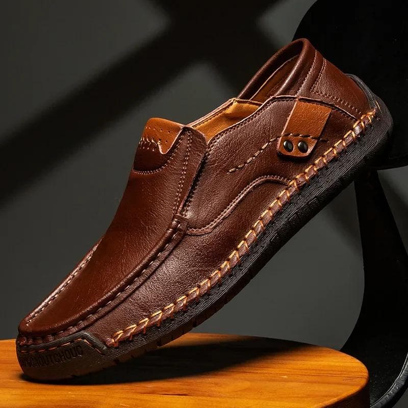 2024 Genuine Leather Men Handmade Casual Shoes Luxury Brand Men Loafers Breathable Slip on Italian Driving Shoe Chaussure Homme 46 dark brown