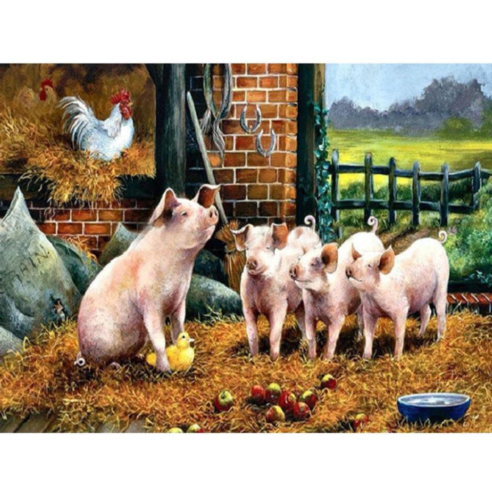 Full Round Diamond Embroidery Animals Pigs 5D Diy Diamond Painting Cross-stitch 20X30CM