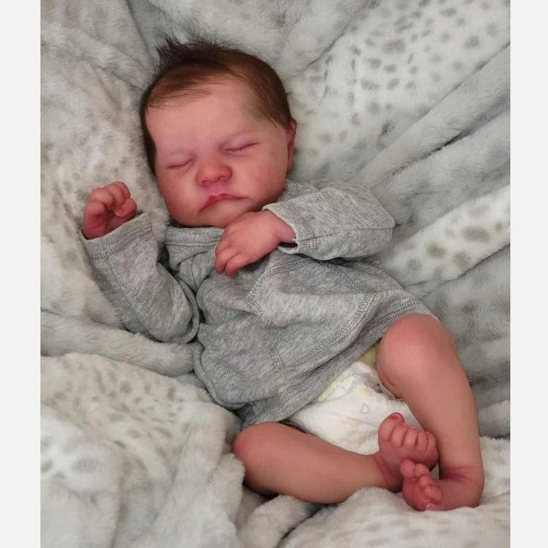 Lifelike 49 cm Levi Reborn Baby Doll 3D Painted Skin Newborn Doll 19 Inch Realistic Implant Hair Baby Doll Toy for Kid Girl and Boy Birthday Xmas Gift 19 Inch cloth body grey