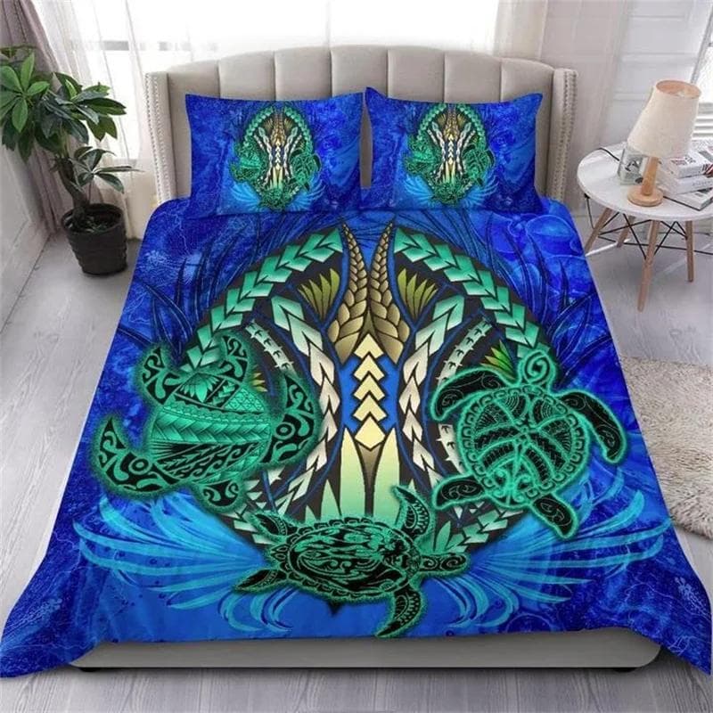 Hibiscus Floral Duvet Cover Tribal Polynesian Turtle Bedding Set Single Twin King Microfiber Plumeria Hawaiian Comforter Cover EU single(135x200cm)