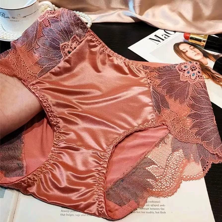 Women Lace Flowers Panties Sexy Hollow Temptation Silk Breathable Underwear Tummy Mid Waist Butt Lift Briefs Intimate Panty XL