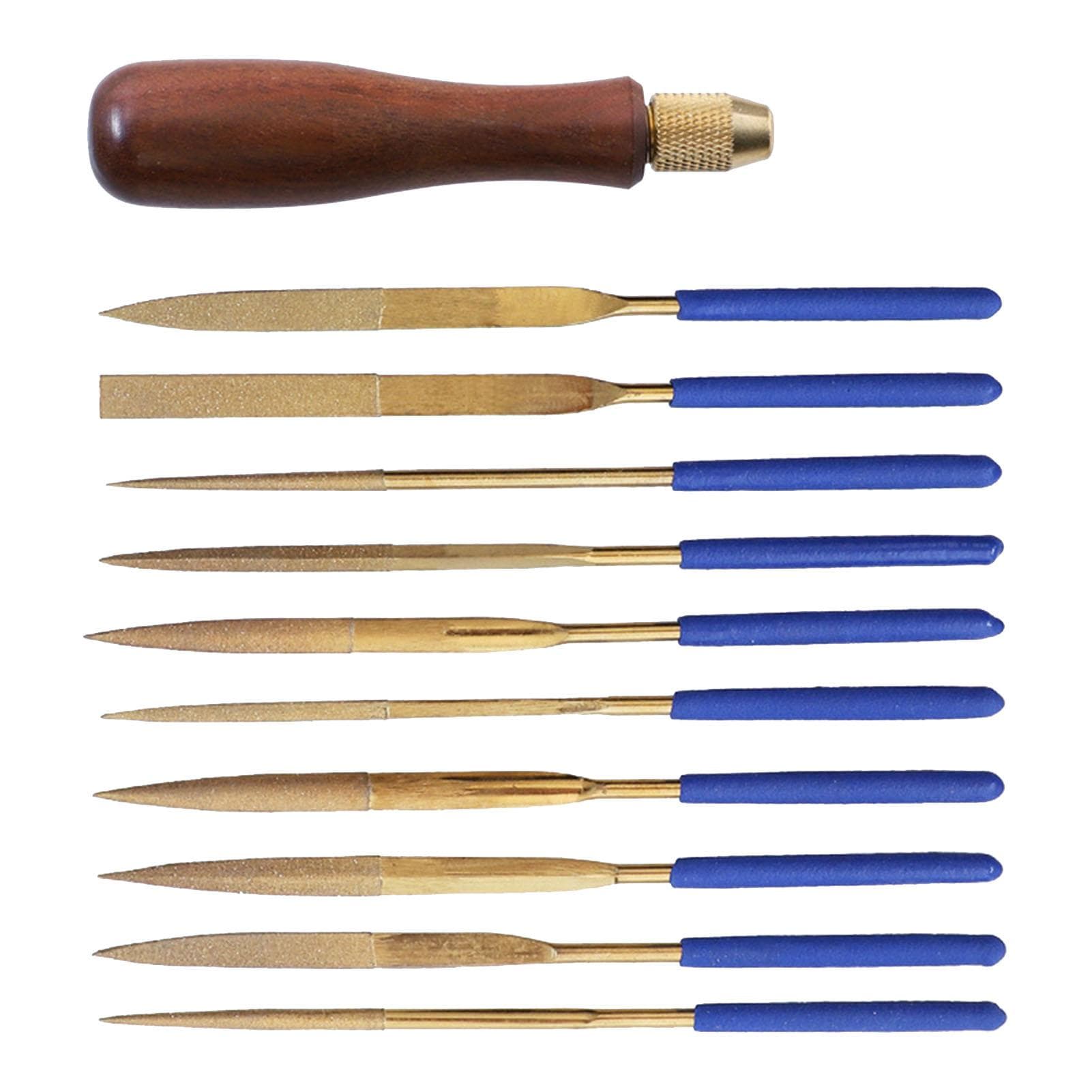 11 Piece Set Metal File and Round Handle Diamond Coated Files for Glass Stone Plastic Polishing