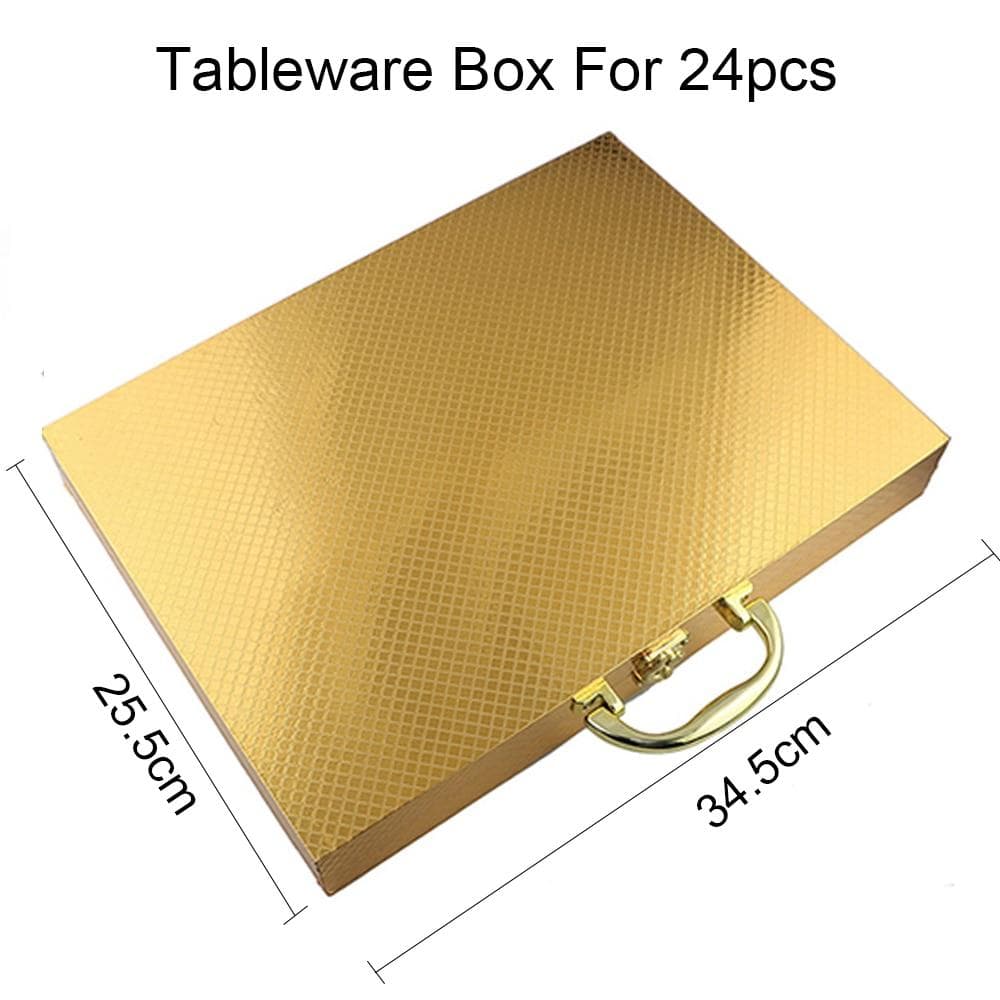 Tableware Box For Dinnerware Set Antioxidative Wooden Gift Box Cutlery Collection Case Gold Black Silver Storage Box for 24pcs gold
