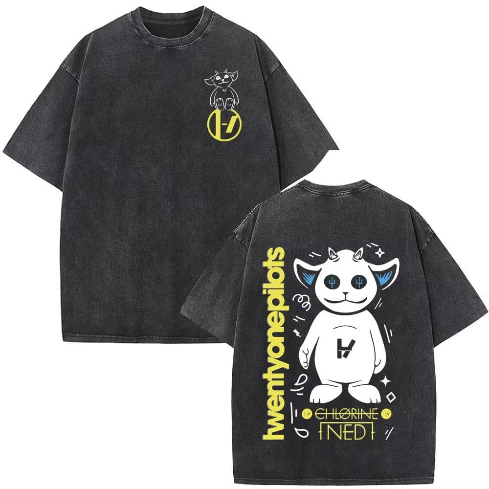 Vintage Rock Band Twenty One Pilots Washed T-shirt Men Women Cotton Casual Streetwear Tops Tee Short Sleeve Harajuku Y2k M