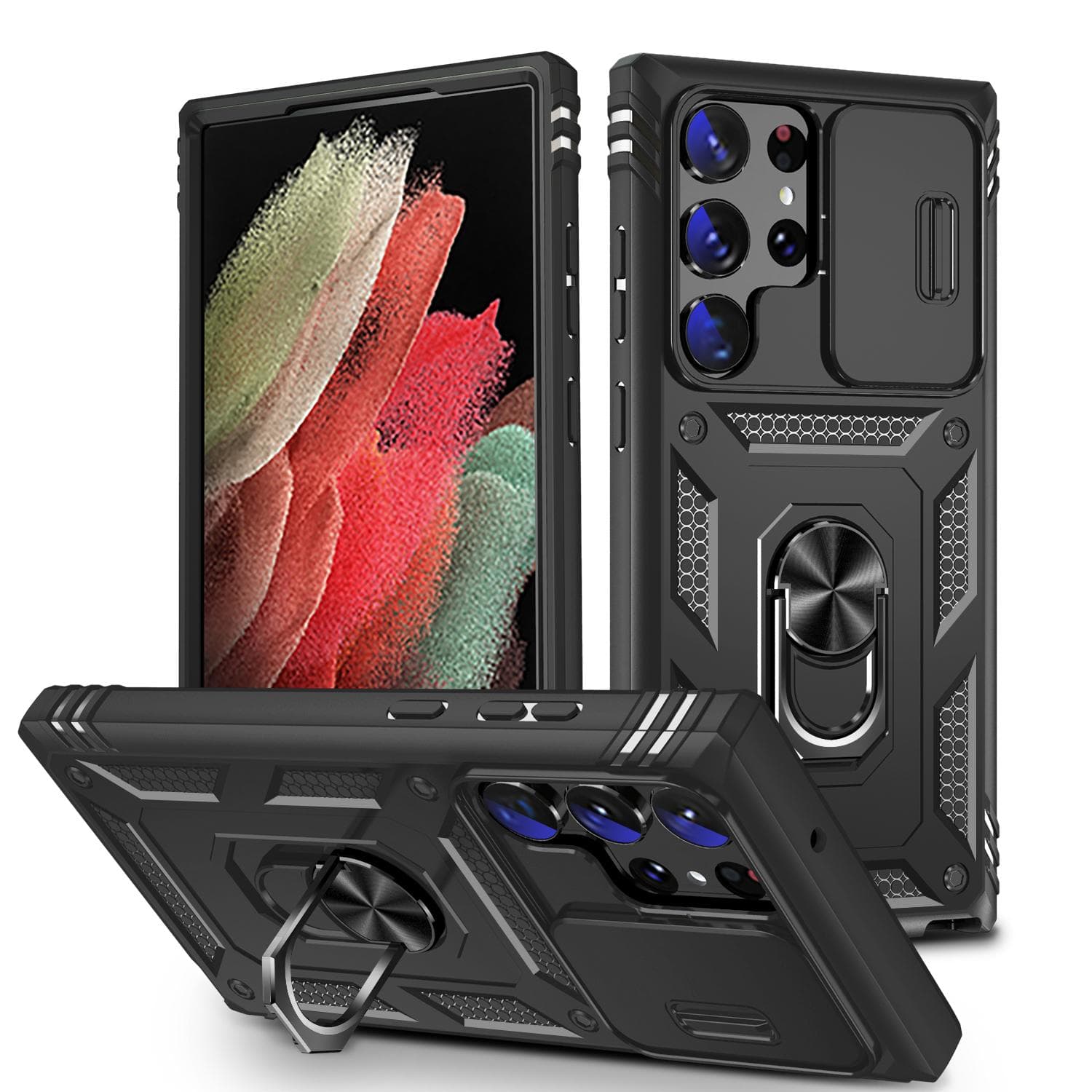 For Samsung Galaxy S24 S23 S22 Ultra Plus Case Push Window Lens Magnetic Ring Bracket Cover Shockproof Protection Accessories for Galaxy S24 Ultra