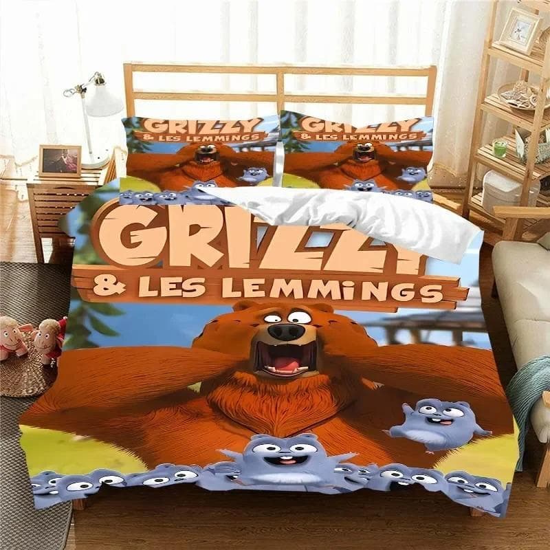 3D G-Grizzy and The Lemmings Bedding Set Duvet Cover Comforter Bed Single Twin Full Queen Youth Kids Girl Boys Gift Bed Sheets 70x133cm 2pcs