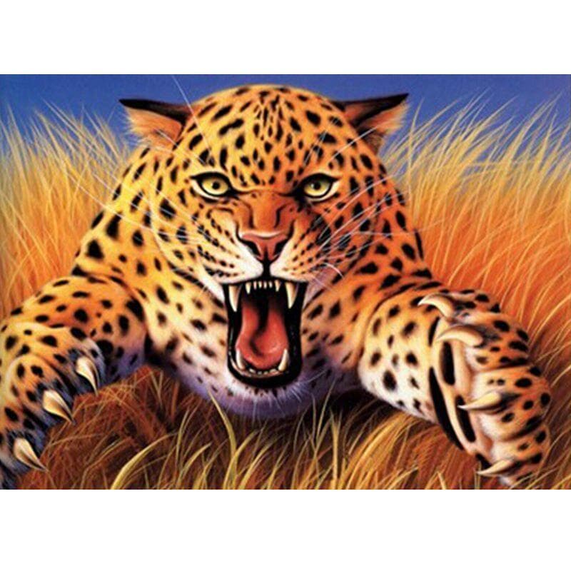Diamond Embroidery Round Drill Diamond Painting Cross Stitch Roaring Leopard Animal Mosaic Picture 20X30CM