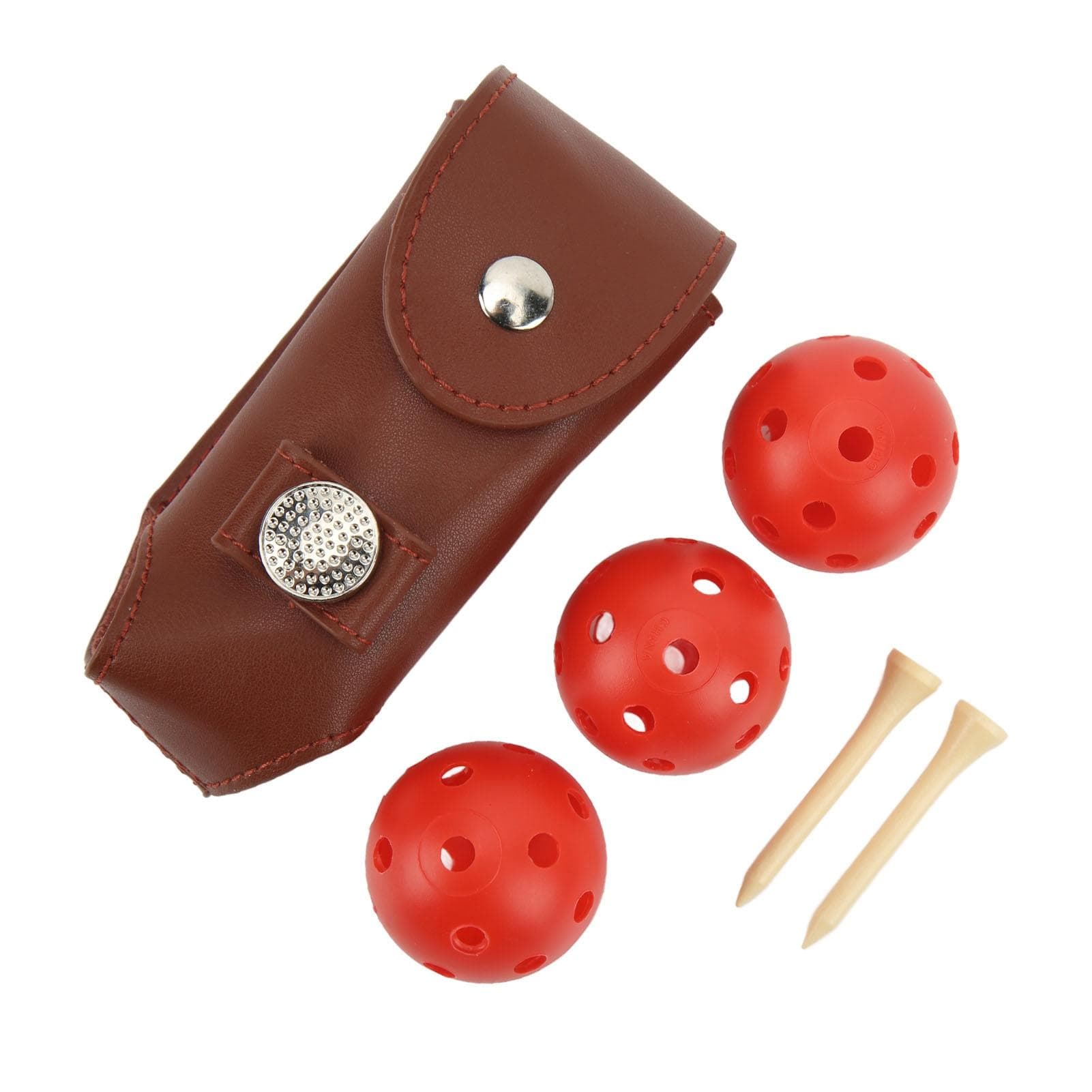 Ball Tee Pouch Leather Magnetic Buckle Design Portable Ball Holder for 3 Balls