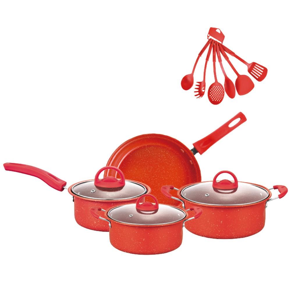 Non-Stick Pots And Pans Set 13-Piece Kitchen Utensil Set Kitchen Cookware Gifts for Friends and red