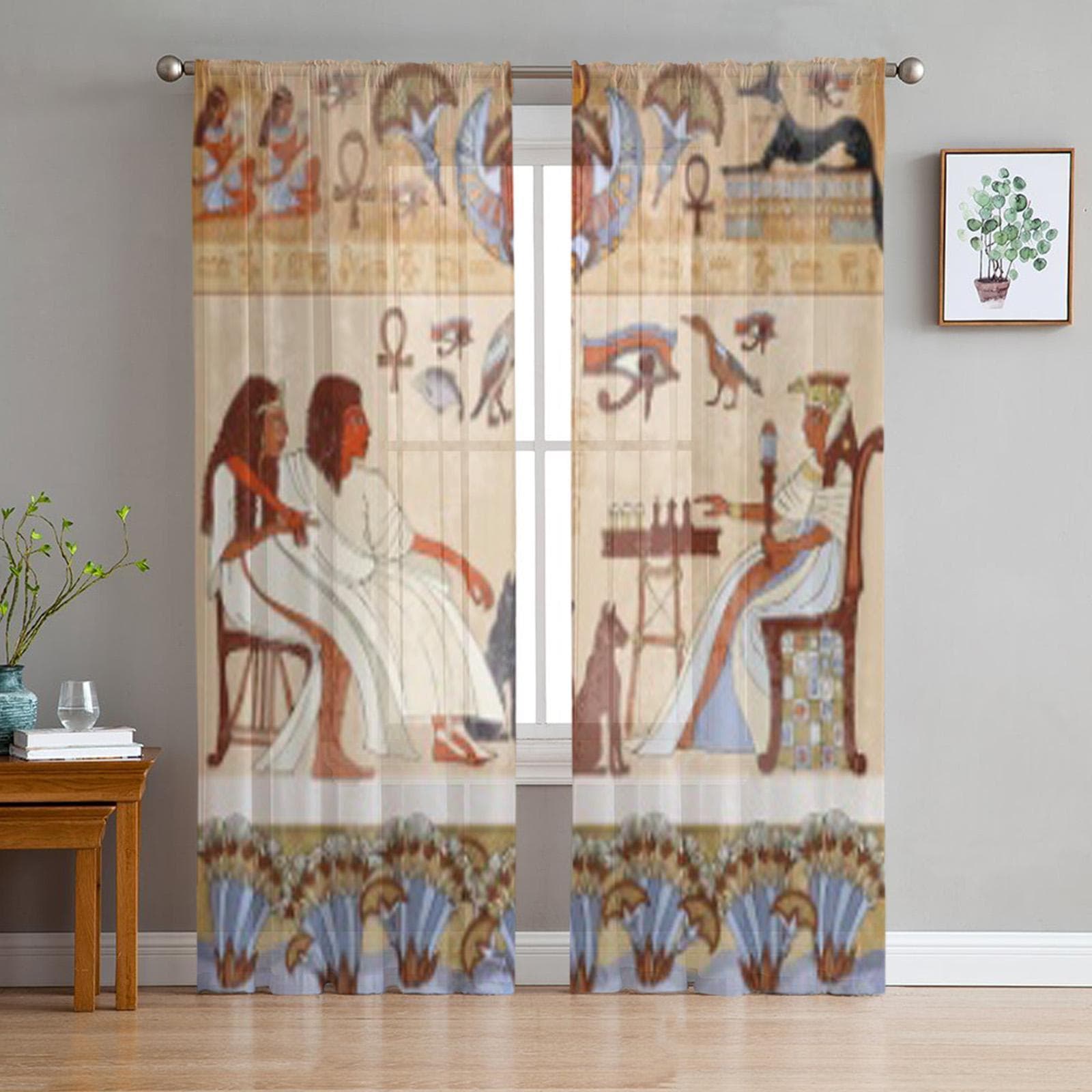 Murals Ancient Egypt Tulle Sheer Window Curtains For Living Room The Bedroom Modern Chiffon Voile Organza Curtains Decor Drapes 135W x 114H(cm)