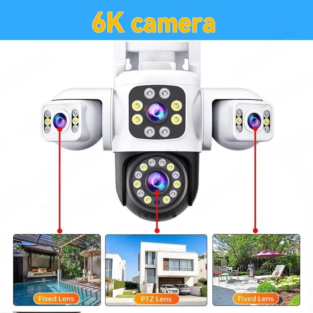 6K WiFi Surveillance Camera Security Protection Triple Screen CCTV Auto Tracking Waterproof Yoosee PTZ IP Camera Outdoor 15MP HD 6k Camera