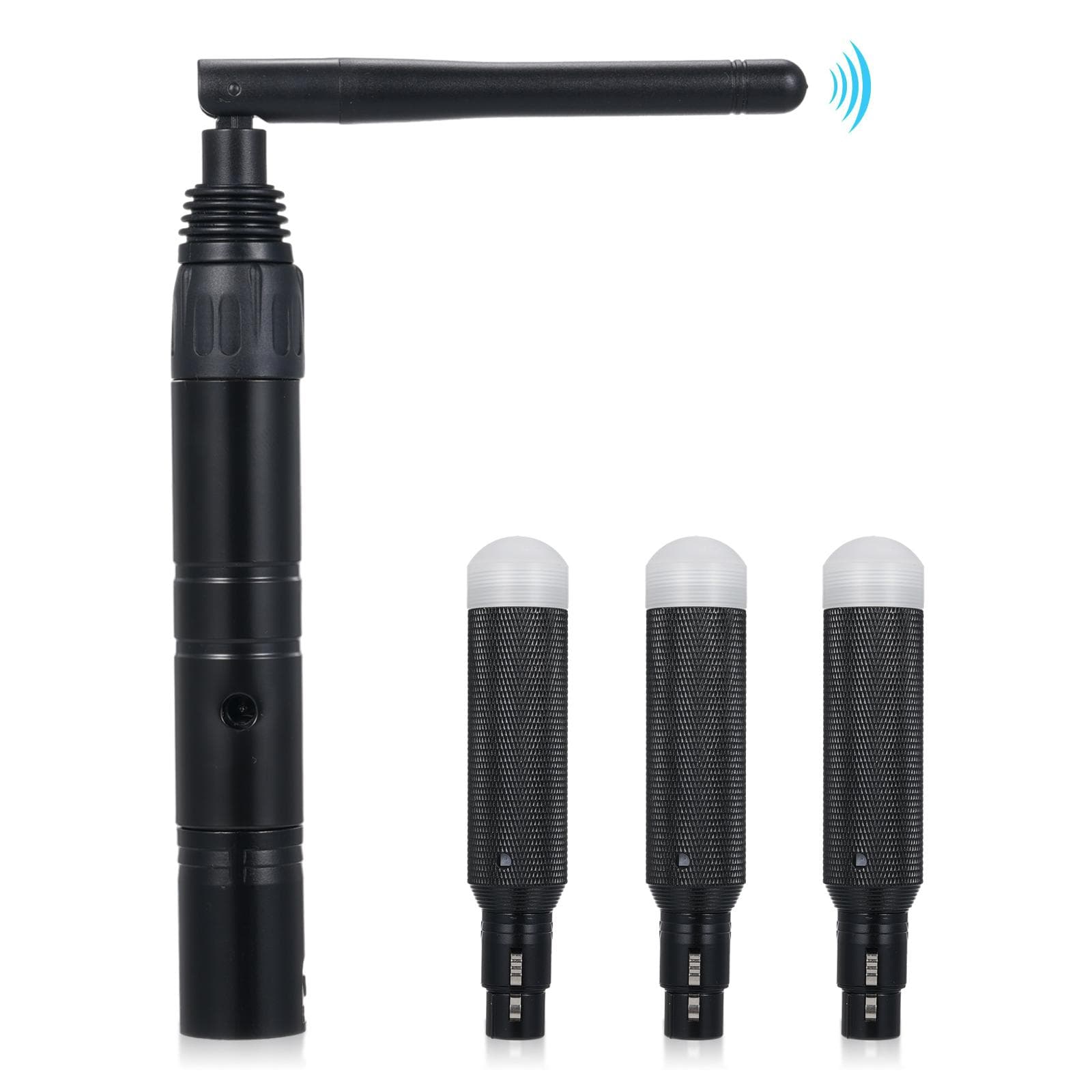 DMX512 2.4G ISM Wireless Transmitter + Receivers Built-in Rechargeable Batterys Long Visible 3 Receivers & US Plug black