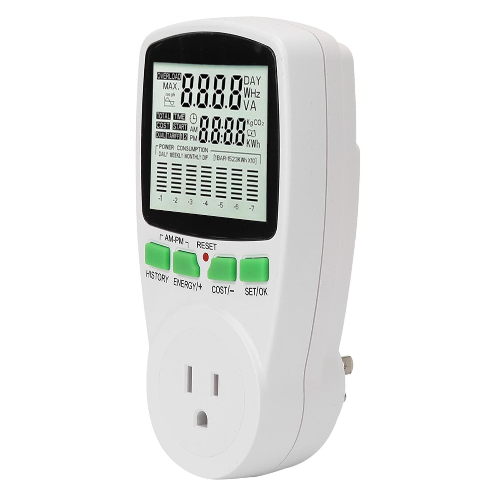 Energy Monitor 0.000KWh9999KWh Power Meter Plug 016A Electricity Usage Monitor