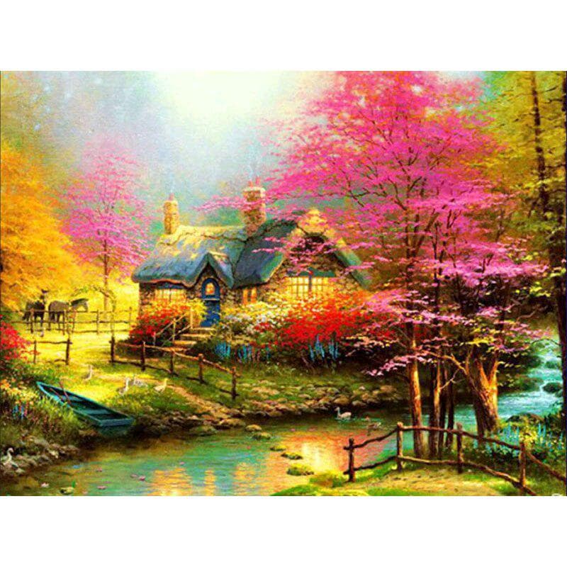 Full Round 5D DIY Diamond Embroidery Tree Stream Head Diamond Painting Cross Stitch Rhinestone 20X30CM