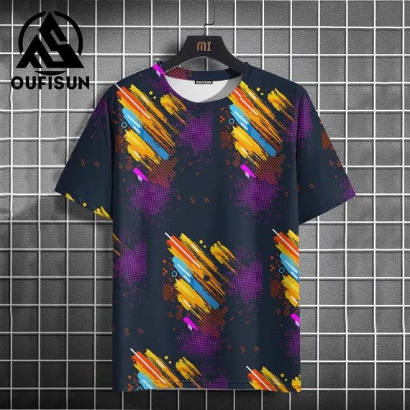 Graffiti Men's T Shirt Summer Colorful Print Short Sleeve Top Tees Oversized O-Neck Pullover Outdoor Casual Clothing With New XS