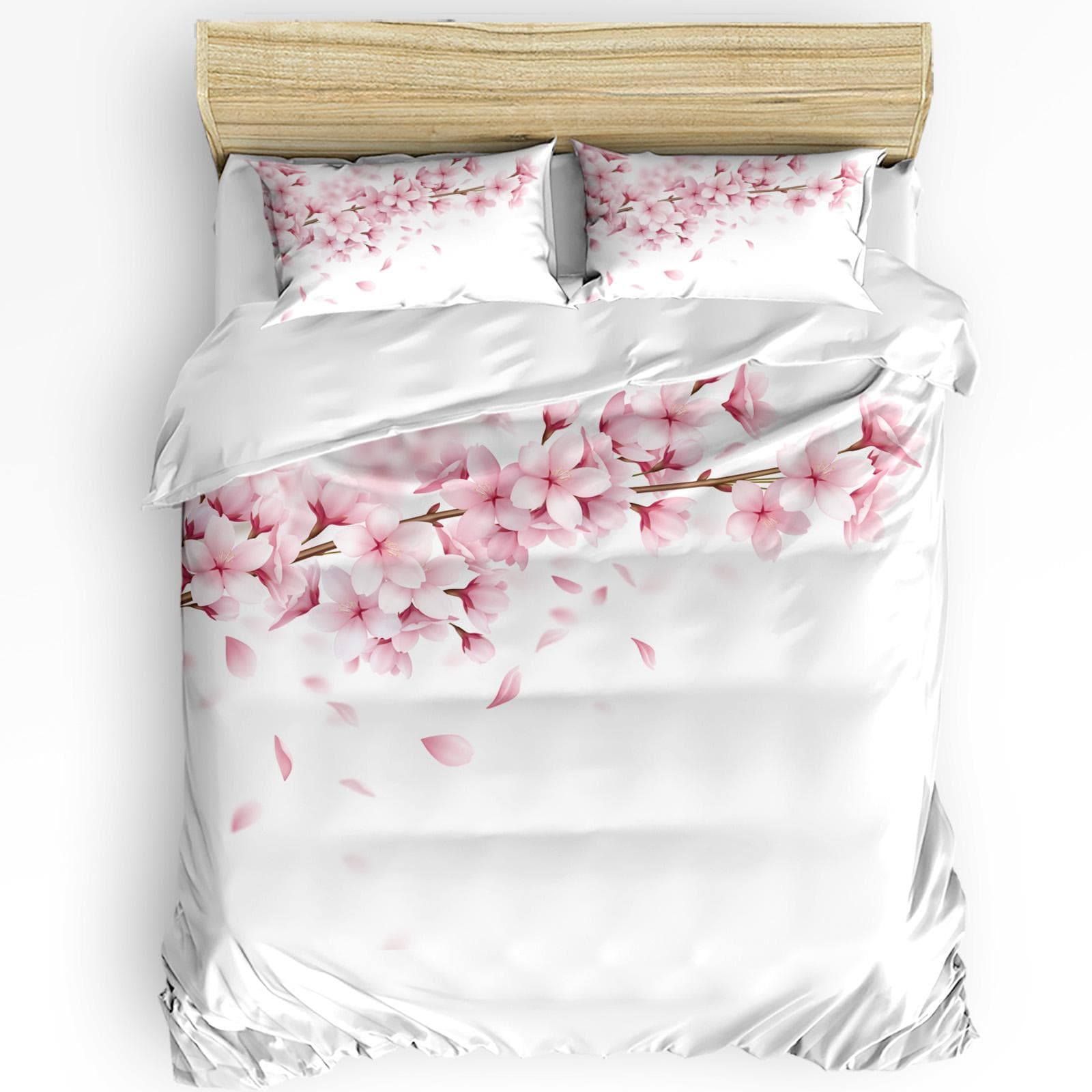 Japanese Style Sakura Cherry Blossom Pink Flower 3pcs Bedding Set For Double Bed Home Textile Duvet Cover Quilt Cover Pillowcase AU Double(180x210cm)