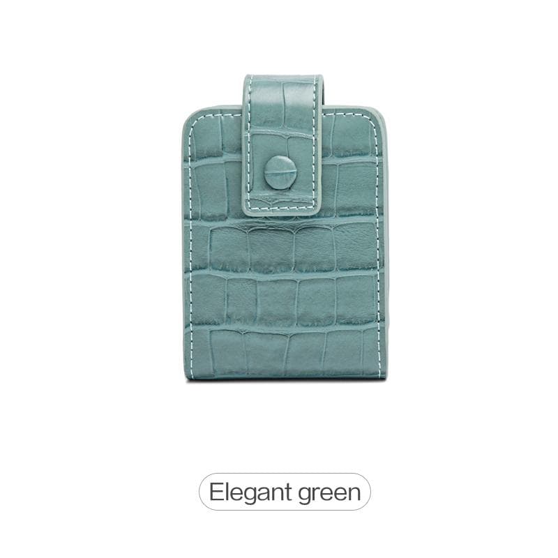 Mini Portable Lipstick Bag With Mirror,Minimalism Small Cosmetic Bag With Button, Crocodile Embossed Women's Makeup Storage Case green