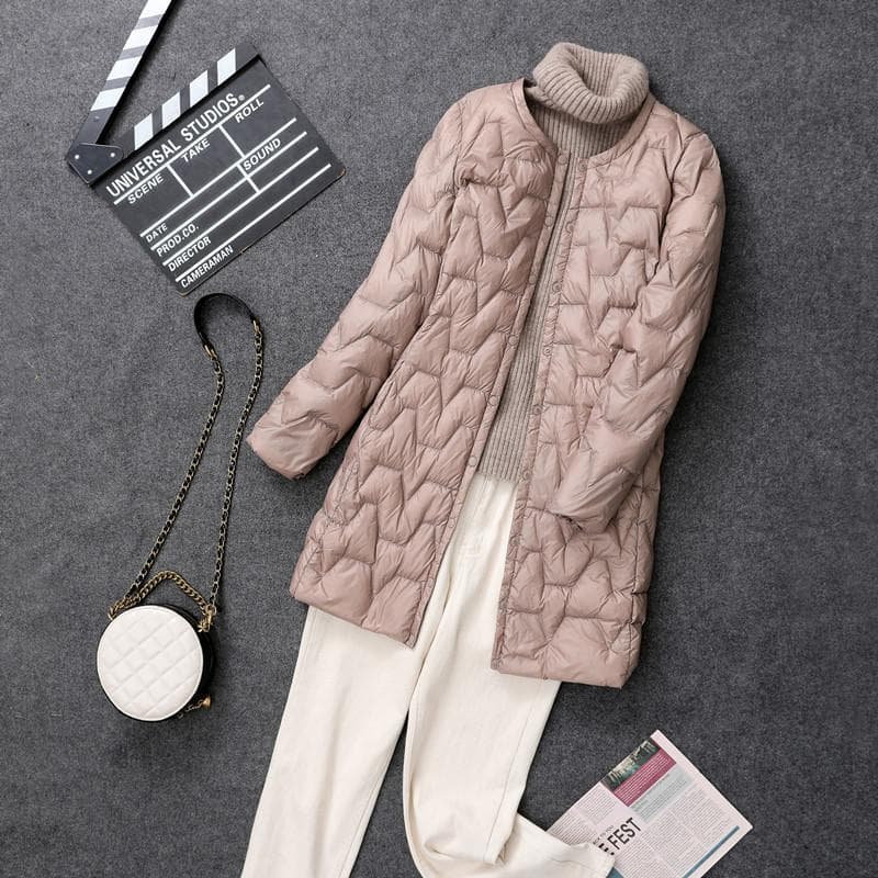 Autumn and Winter New Light Down Jacket Women's Collarless Medium and Long Coat 4XL