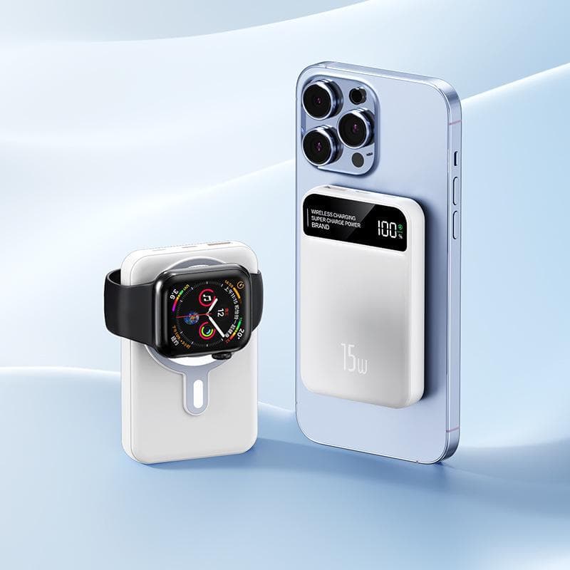 Compatible with watches, Bluetooth headsets, phones, wireless chargers, and 22.5W fast charging power banks. 100,000 mAh white