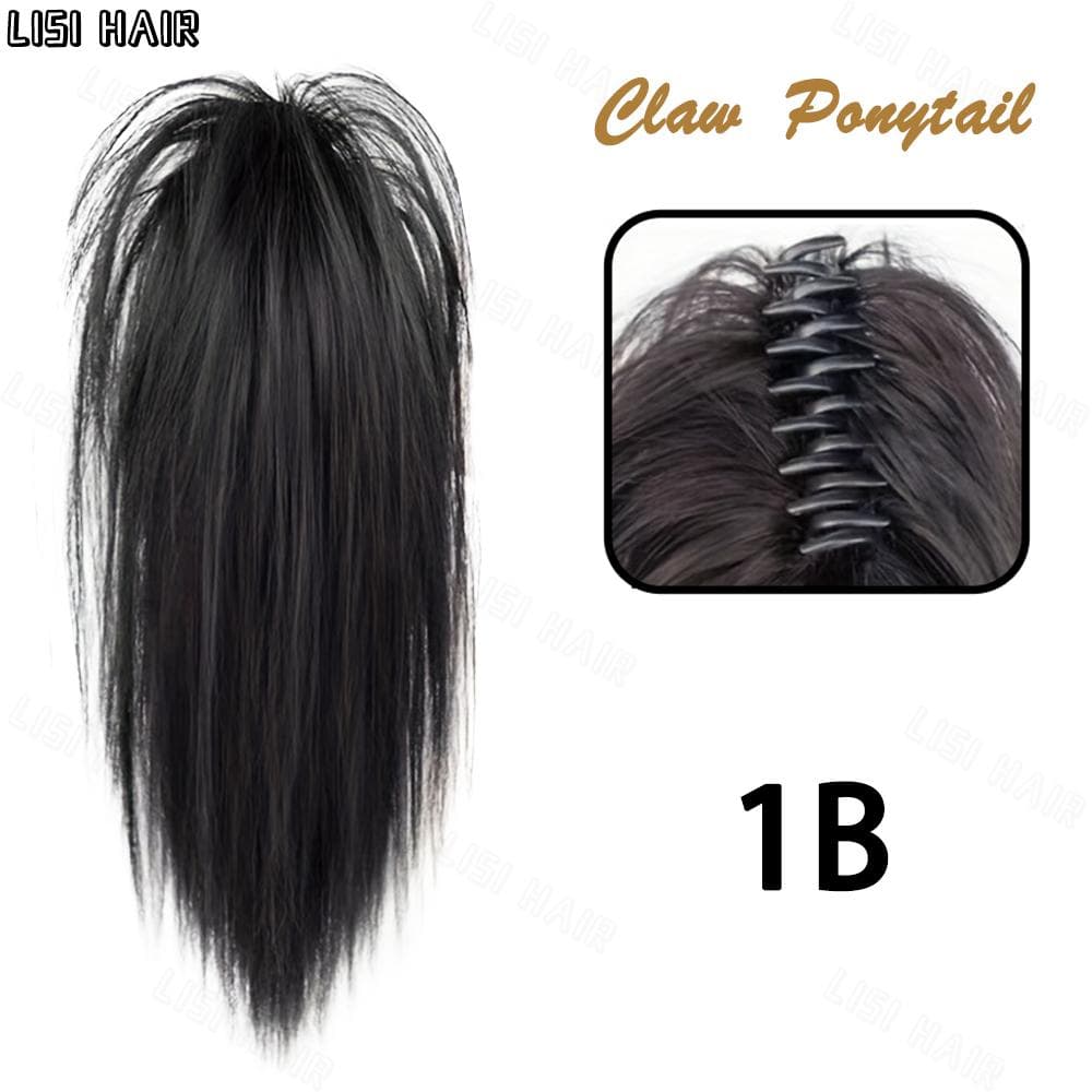MISS WIG Synthetic Black Half Ponytail Waterfall Straight Hair Claw Clip Hairpiece For Ponytail Hair Extension Heat Resistant Women Party Hair 35cm