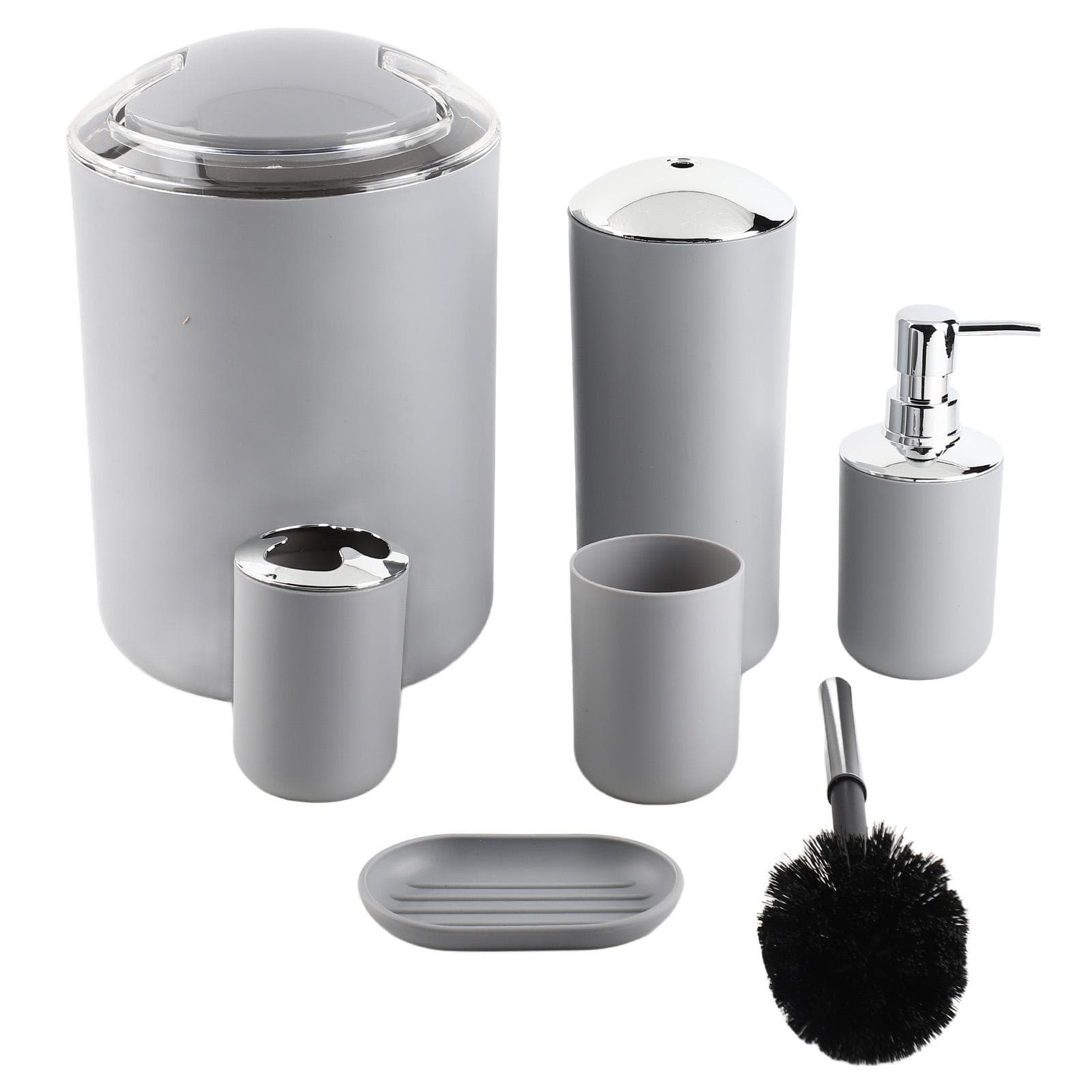 6pcs/set Bathroom Accessories Set Toothbrush Holder,Trash Can,Soap Dispenser (Gray) grey