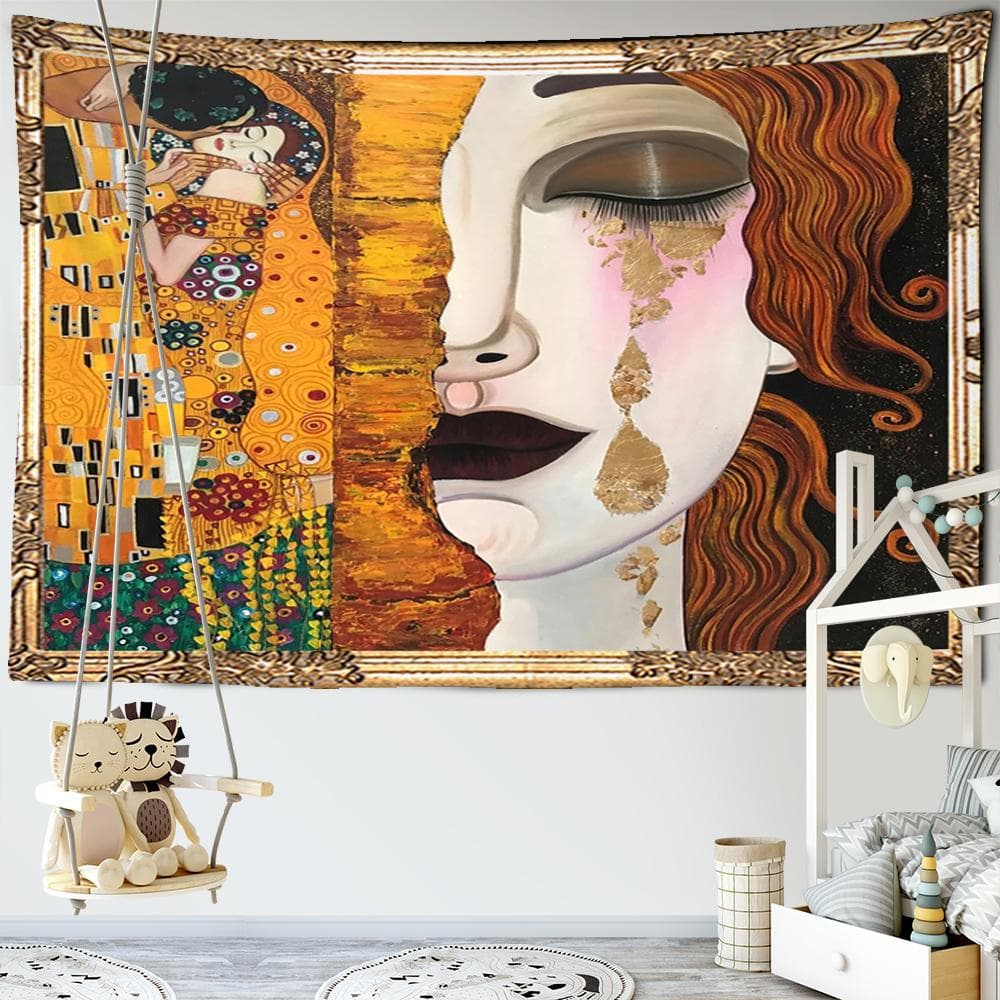 Half Face Crying Woman Tapestry Wall Hanging Indian Bohemian Psychedelic Thai Style Living Room Background Cloth Bedroom Decor 230x150CM