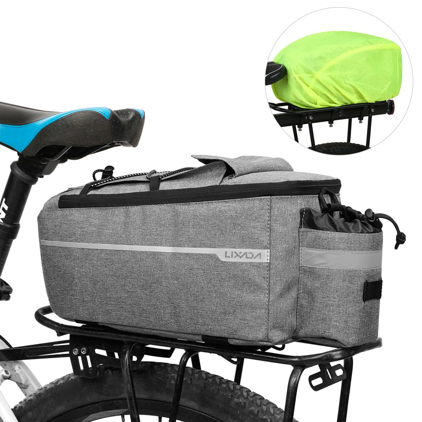 Lixada Insulated Trunk Cooler Bag with Rain Cover Waterproof Cycling Bicycle Rear Rack Storage Luggage Bag Reflective MTB Bike Pannier Bag grey