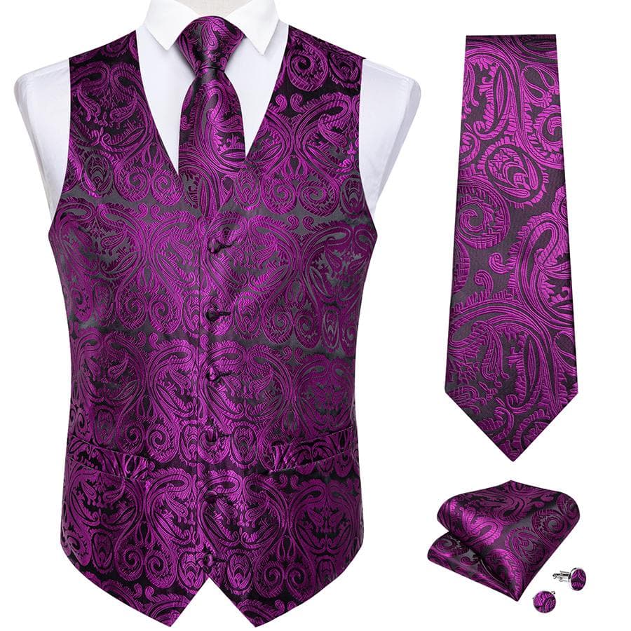 Dibangu Mens Yellow Paisley Vest Suit Waistcoat Hanky Cufflinks Tie Set Wedding S