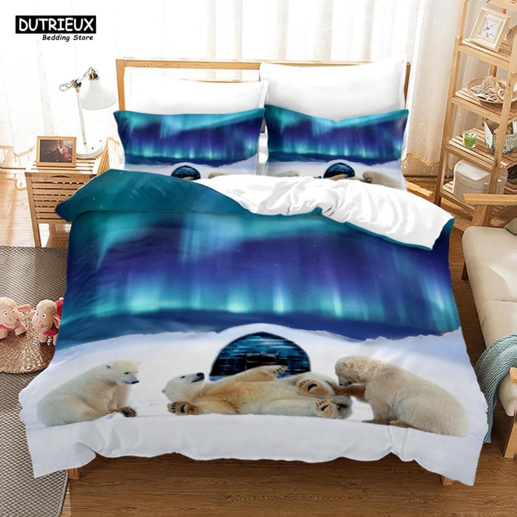 3D Teddy Bear Bedding Set White Polar Bear Bed Linen Teens Women Single Twin Queen King Full Size Duvet Cover 2/3pcs Bedclothes 140x200cm 3pcs