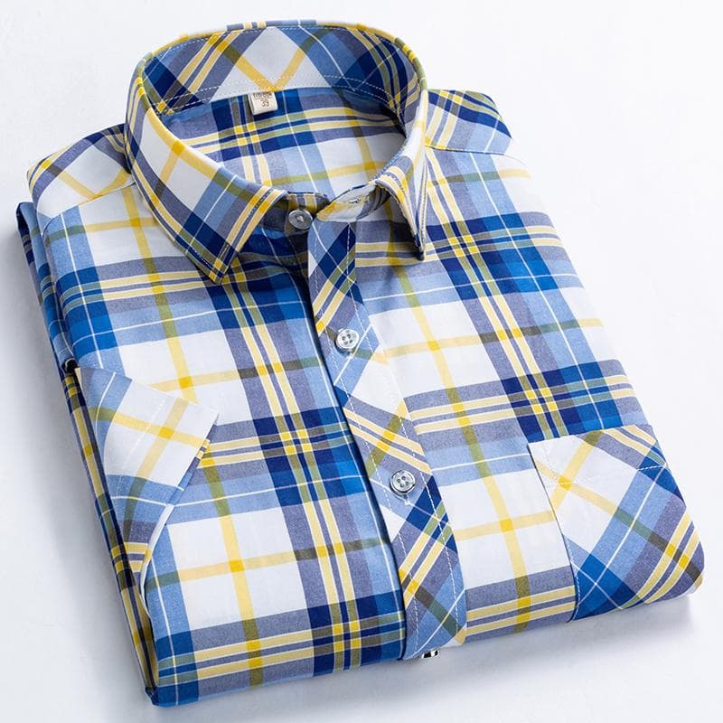Men fashion plaid short sleeve shirt Summer 2XL