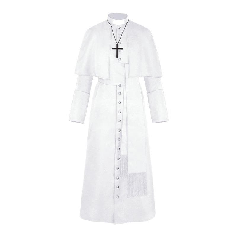 Solid Color Priest Cos Costume Halloween Priest Medieval Retro Cosplay Costume S white