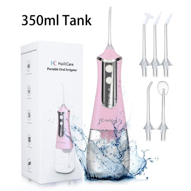 350ml /220ml Cordless Oral Irrigator Portable Water Dental Flosser USB Rechargeable Water Jet Floss Tooth Pick Bucal 5 Jet Tip 3 Modes pink