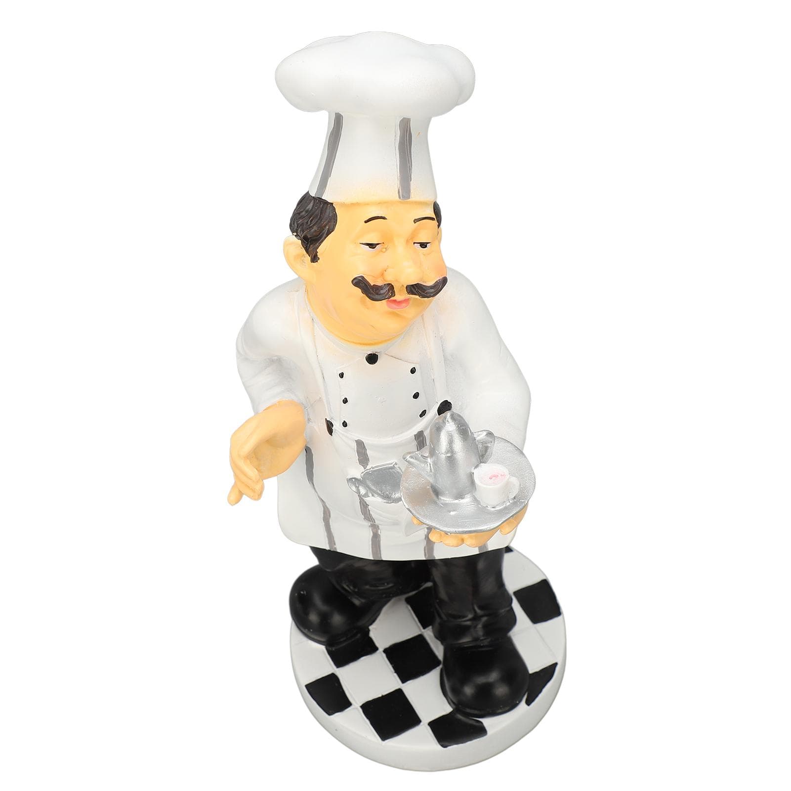 Resin Chef Statue Restaurant Dining Table Decor 3D Figurine Holding Teapot Ornament Kitchen