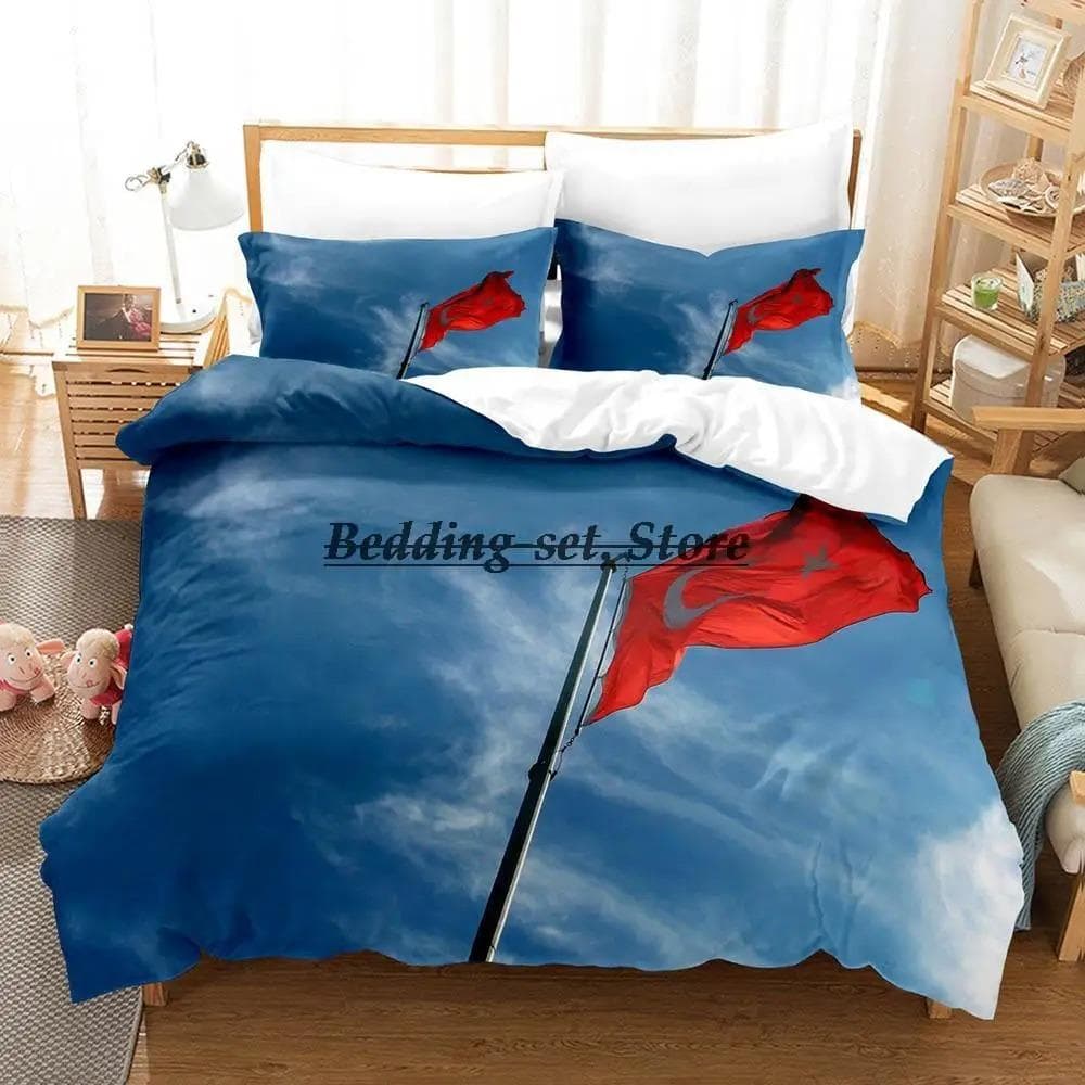 Turkey Flag Bedding Set Single Twin Full Queen King Size Bed Set Aldult Kid Bedroom Duvetcover Sets 3D Print Anime Bed Sheet Set AU Single 140x210cm