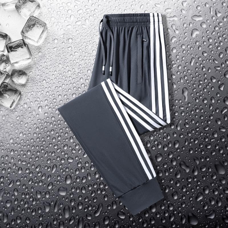 Men's Casual Ice Silk Pants - Lightweight, Loose-Fit, Breathable Three-Stripe Design, Perfect for Summer Outdoor Sports. 7XL (115-130 kg)