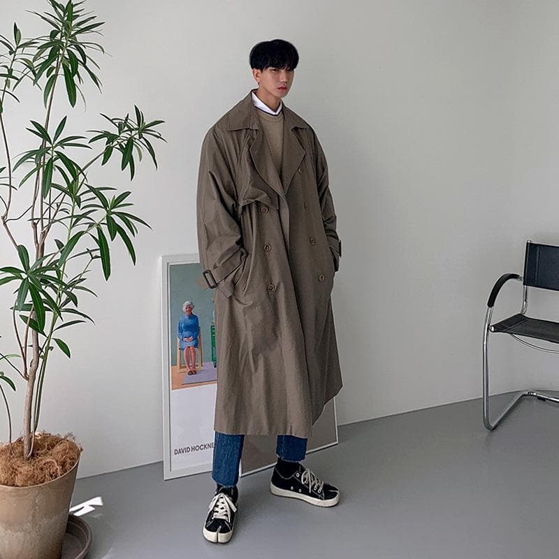 Men's Windbreaker Mid-length Loose and Handsome Knee-high Trendy Coat Autumn New Korean Style Coat 2XL
