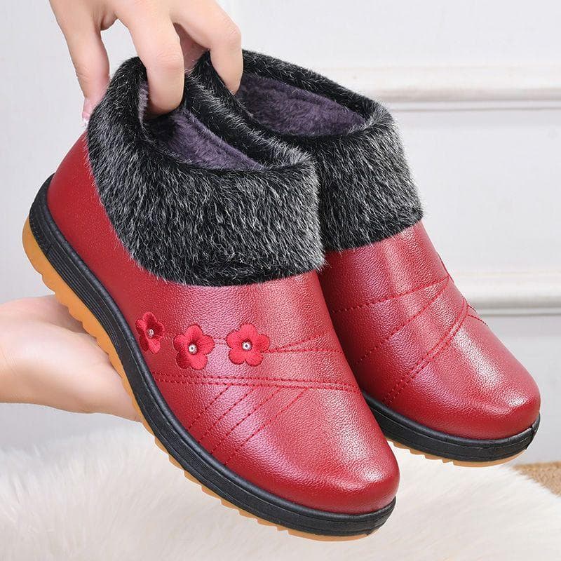 Winter Anti Slip Cloth Shoes for Elderly Women, Cotton Shoes with Plush Insulation, Waterproof Soft Sole, Middle-aged and Elderly Shoes 41 red